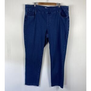 Coldwater Creek Jeans 22W 22 Knit Denim Mid Rise Pull On Slim-Leg Blue Dark Wash